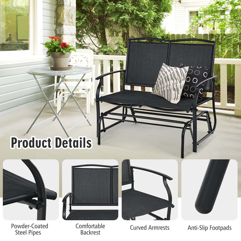 2-Person Outdoor Glider Bench, Steel Frame Patio Double Swing Rocking Loveseat with Fabric Seat & 400LB Capacity for Porch, Backyard, Lawn