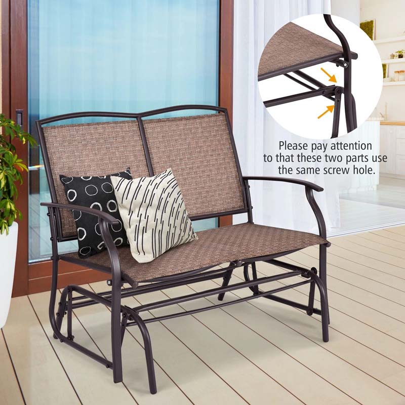 2-Person Outdoor Glider Bench, Steel Frame Patio Double Swing Rocking Loveseat with Fabric Seat & 400LB Capacity for Porch, Backyard, Lawn