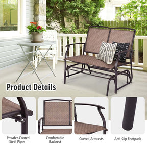 2-Person Outdoor Glider Bench, Steel Frame Patio Double Swing Rocking Loveseat with Fabric Seat & 400LB Capacity for Porch, Backyard, Lawn