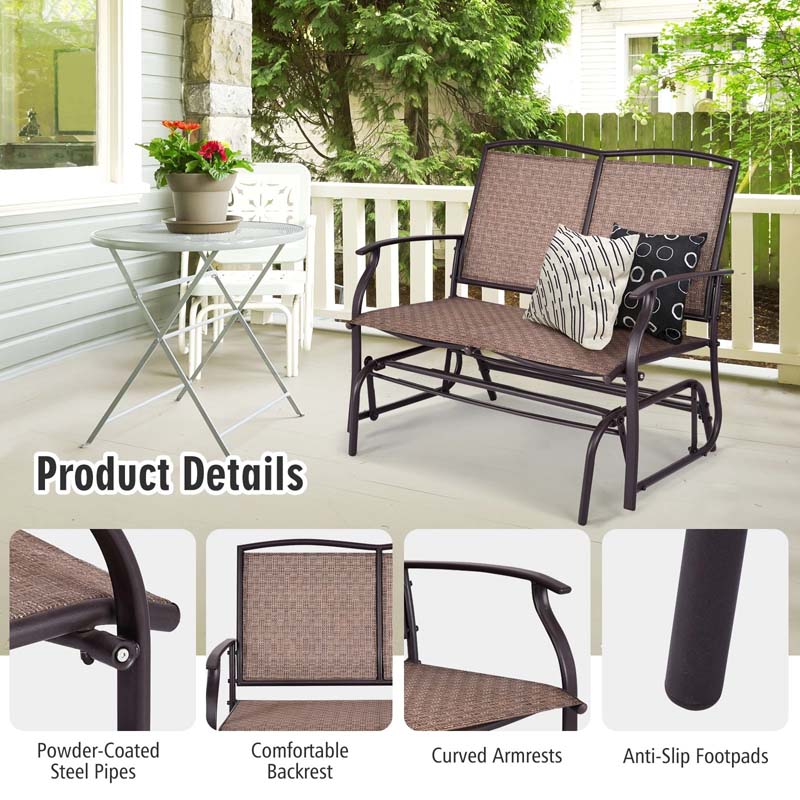 2-Person Outdoor Glider Bench, Steel Frame Patio Double Swing Rocking Loveseat with Fabric Seat & 400LB Capacity for Porch, Backyard, Lawn