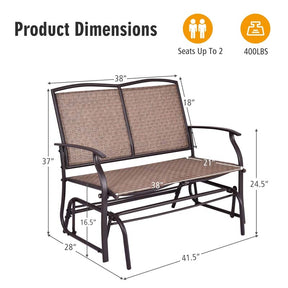 2-Person Outdoor Glider Bench, Steel Frame Patio Double Swing Rocking Loveseat with Fabric Seat & 400LB Capacity for Porch, Backyard, Lawn