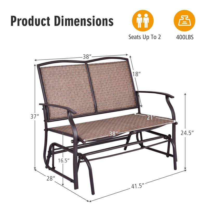2-Person Outdoor Glider Bench, Steel Frame Patio Double Swing Rocking Loveseat with Fabric Seat & 400LB Capacity for Porch, Backyard, Lawn