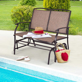 2-Person Outdoor Glider Bench, Steel Frame Patio Double Swing Rocking Loveseat with Fabric Seat & 400LB Capacity for Porch, Backyard, Lawn
