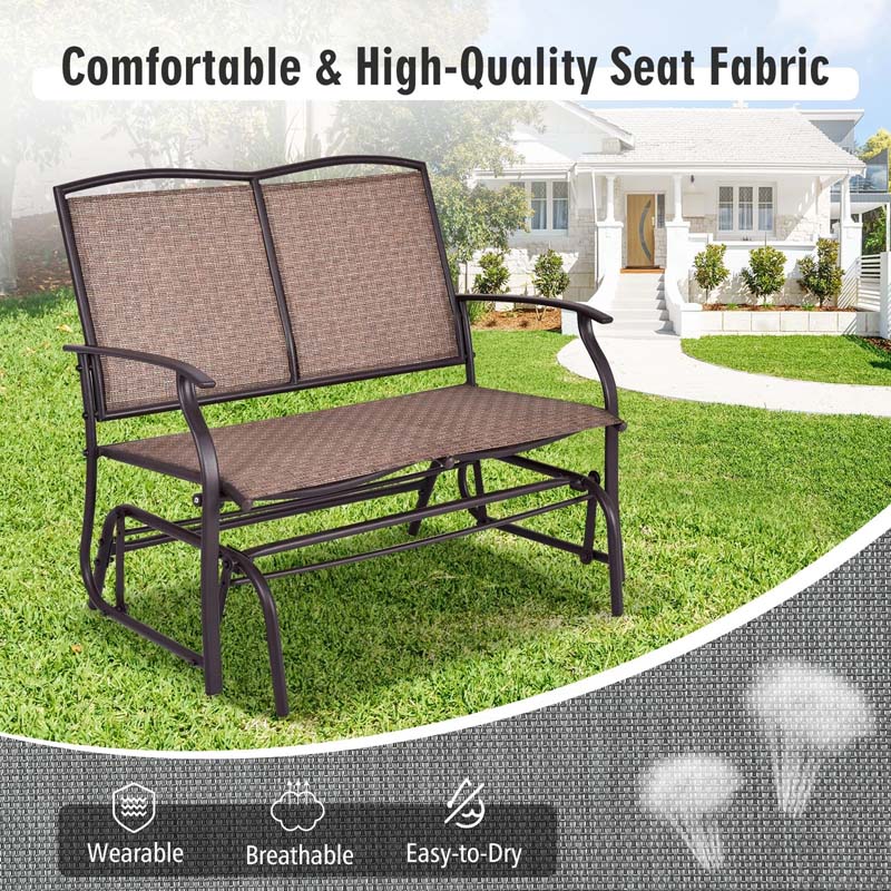 2-Person Outdoor Glider Bench, Steel Frame Patio Double Swing Rocking Loveseat with Fabric Seat & 400LB Capacity for Porch, Backyard, Lawn