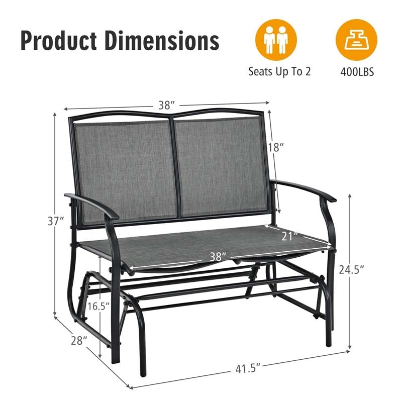 2-Person Outdoor Glider Bench, Steel Frame Patio Double Swing Rocking Loveseat with Fabric Seat & 400LB Capacity for Porch, Backyard, Lawn