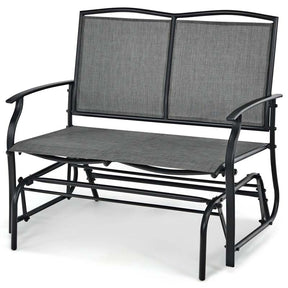 2-Person Outdoor Glider Bench, Steel Frame Patio Double Swing Rocking Loveseat with Fabric Seat & 400LB Capacity for Porch, Backyard, Lawn