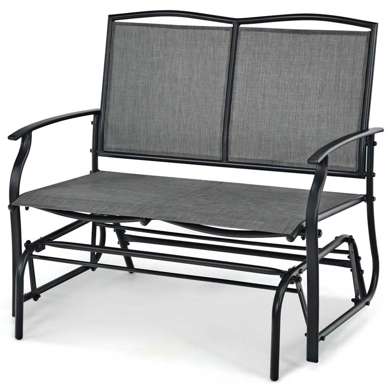 2-Person Outdoor Glider Bench, Steel Frame Patio Double Swing Rocking Loveseat with Fabric Seat & 400LB Capacity for Porch, Backyard, Lawn