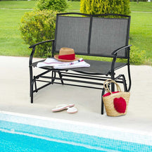 2-Person Outdoor Glider Bench, Steel Frame Patio Double Swing Rocking Loveseat with Fabric Seat & 400LB Capacity for Porch, Backyard, Lawn
