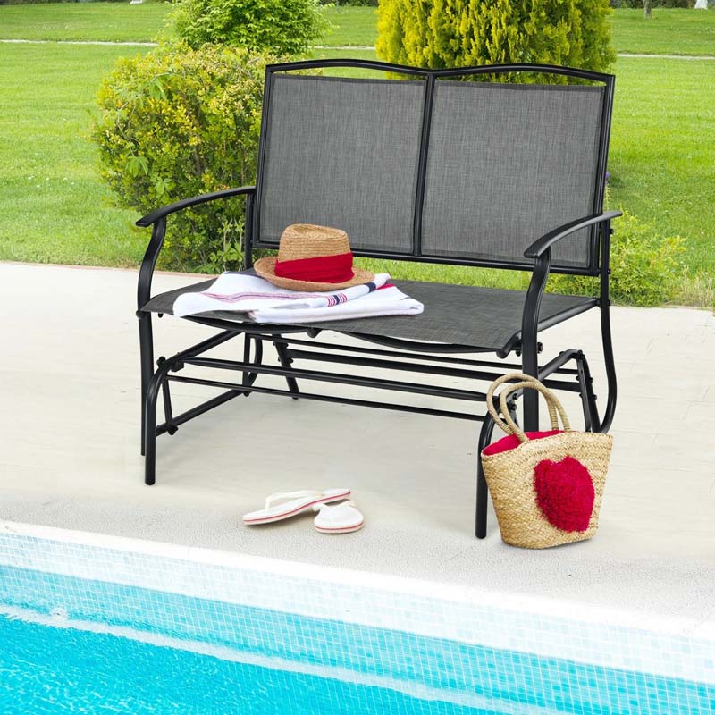 2-Person Outdoor Glider Bench, Steel Frame Patio Double Swing Rocking Loveseat with Fabric Seat & 400LB Capacity for Porch, Backyard, Lawn
