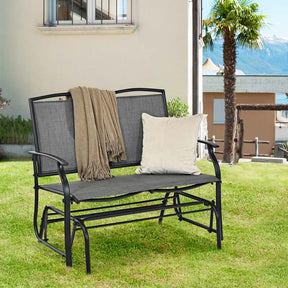 2-Person Outdoor Glider Bench, Steel Frame Patio Double Swing Rocking Loveseat with Fabric Seat & 400LB Capacity for Porch, Backyard, Lawn