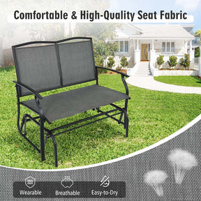 2-Person Outdoor Glider Bench, Steel Frame Patio Double Swing Rocking Loveseat with Fabric Seat & 400LB Capacity for Porch, Backyard, Lawn