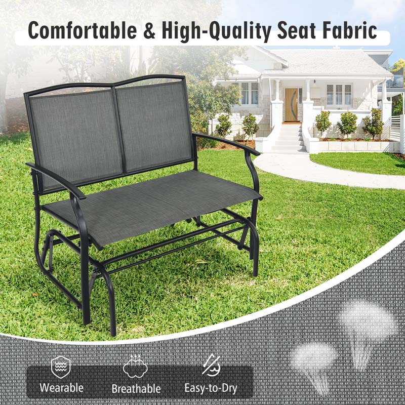 2-Person Outdoor Glider Bench, Steel Frame Patio Double Swing Rocking Loveseat with Fabric Seat & 400LB Capacity for Porch, Backyard, Lawn