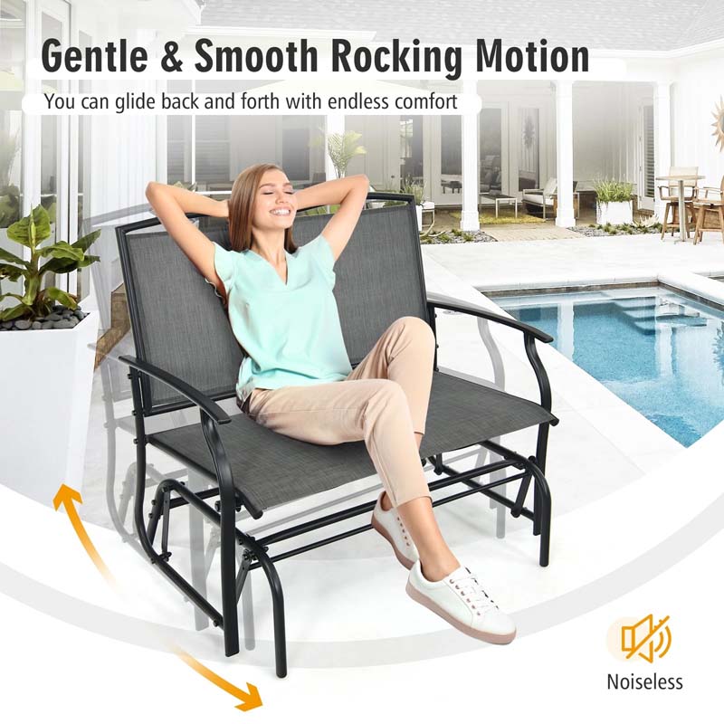 2-Person Outdoor Glider Bench, Steel Frame Patio Double Swing Rocking Loveseat with Fabric Seat & 400LB Capacity for Porch, Backyard, Lawn