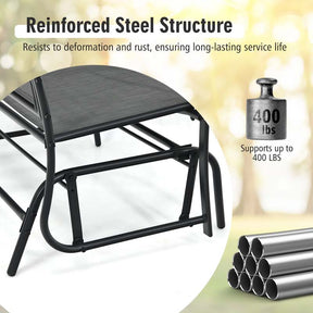 2-Person Outdoor Glider Bench, Steel Frame Patio Double Swing Rocking Loveseat with Fabric Seat & 400LB Capacity for Porch, Backyard, Lawn