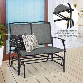 2-Person Outdoor Glider Bench, Steel Frame Patio Double Swing Rocking Loveseat with Fabric Seat & 400LB Capacity for Porch, Backyard, Lawn