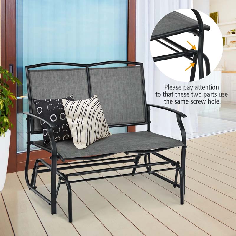 2-Person Outdoor Glider Bench, Steel Frame Patio Double Swing Rocking Loveseat with Fabric Seat & 400LB Capacity for Porch, Backyard, Lawn