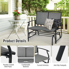 2-Person Outdoor Glider Bench, Steel Frame Patio Double Swing Rocking Loveseat with Fabric Seat & 400LB Capacity for Porch, Backyard, Lawn