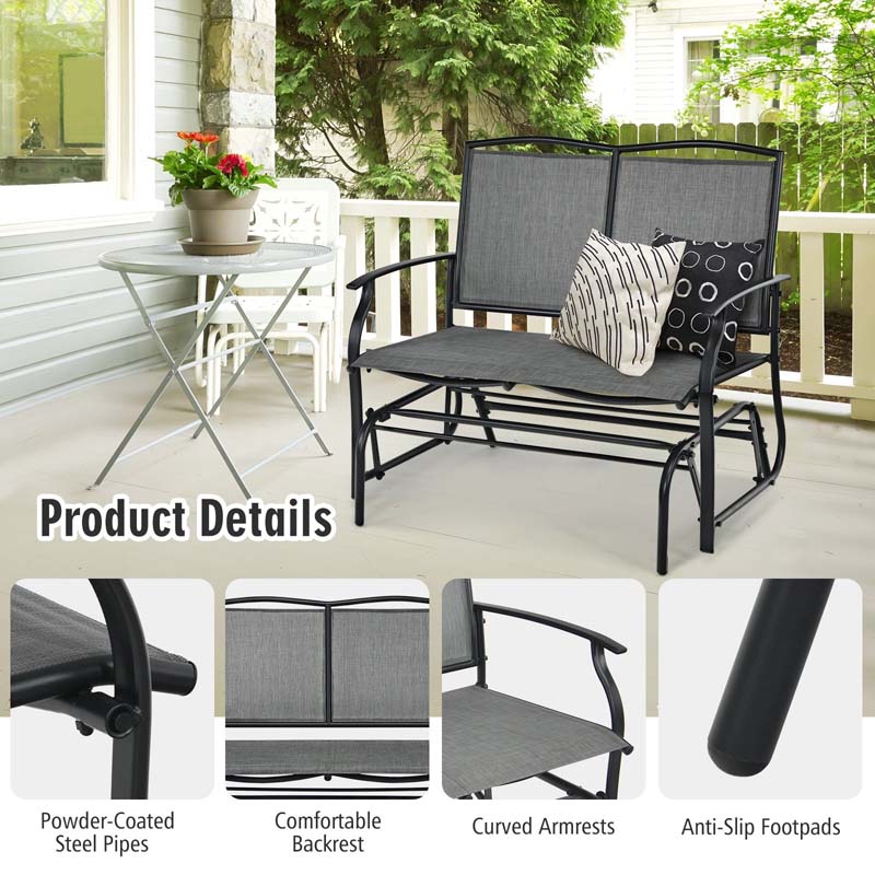 2-Person Outdoor Glider Bench, Steel Frame Patio Double Swing Rocking Loveseat with Fabric Seat & 400LB Capacity for Porch, Backyard, Lawn