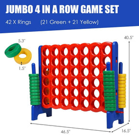 Giant 4-In-A-Row Jumbo 4-to-Score Giant Game Set with 42 Jumbo Rings & Quick-Release Slider