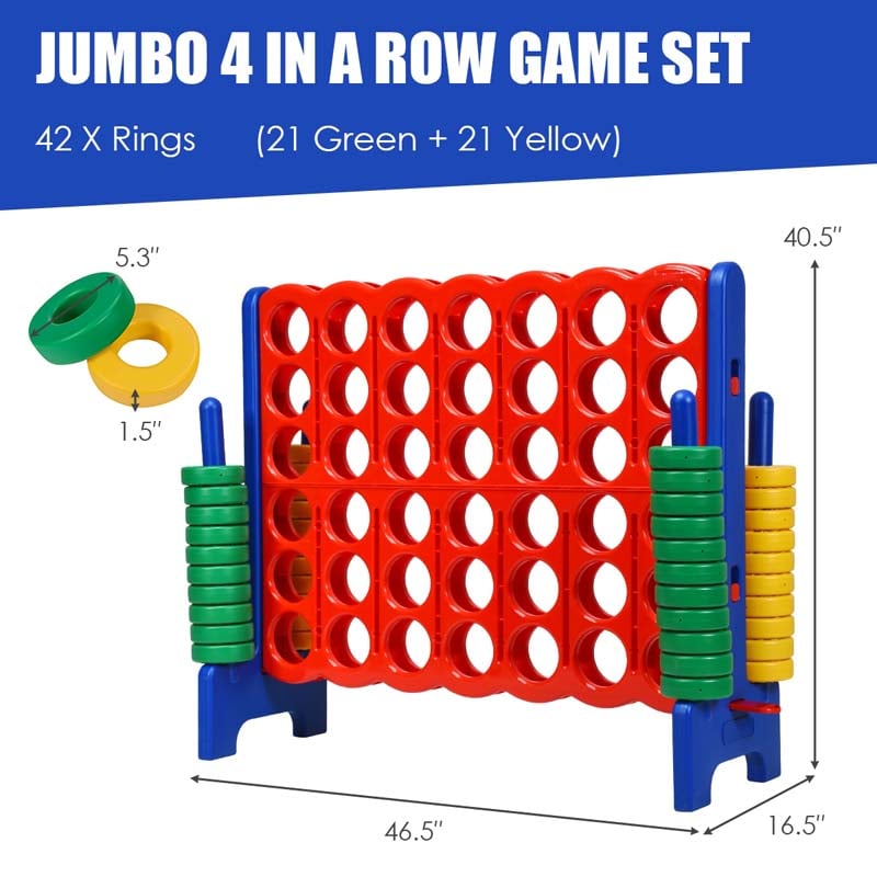Giant 4-In-A-Row Jumbo 4-to-Score Giant Game Set with 42 Jumbo Rings & Quick-Release Slider