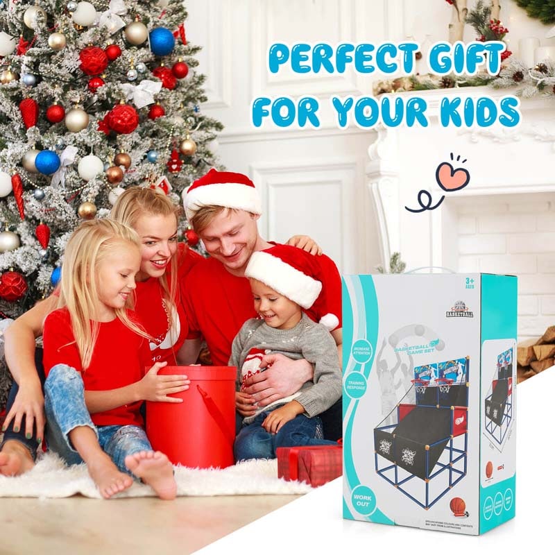 2 Player Basketball Arcade Game, Indoor Outdoor Dual Shot Basketball Hoop Game with 4 Balls & Ball Pump for Kids Ages 3+