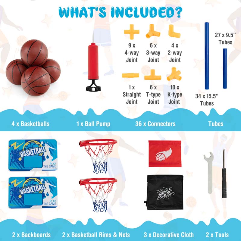 2 Player Basketball Arcade Game, Indoor Outdoor Dual Shot Basketball Hoop Game with 4 Balls & Ball Pump for Kids Ages 3+