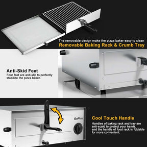 12" Commercial Pizza Oven Countertop, Stainless Steel Electric Pizza Maker & Baker, Snack Oven