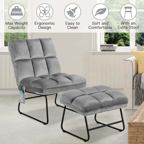 Massage Velvet Accent Sofa Chair with Ottoman, Electric Massage Couch for Living Room
