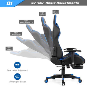 Ergonomic Massage Gaming Chair with Footrest & Adjustable Height, Reclining High Back PU Leather Swivel Racing Computer Office Chair
