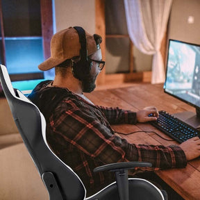 Ergonomic Massage Gaming Chair with Footrest & Adjustable Height, Reclining High Back PU Leather Swivel Racing Computer Office Chair
