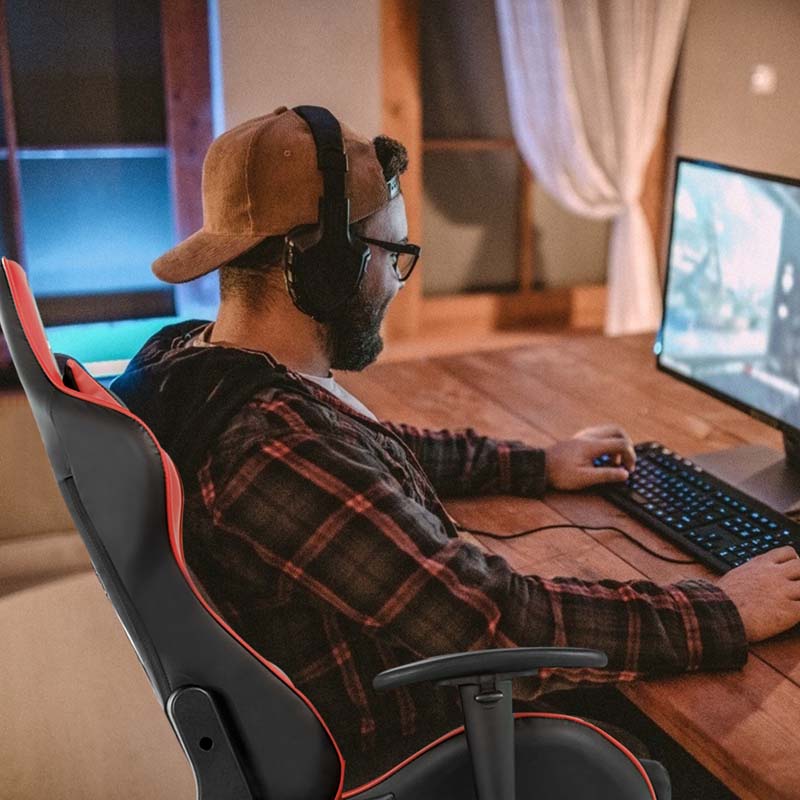 Ergonomic Massage Gaming Chair with Footrest & Adjustable Height, Reclining High Back PU Leather Swivel Racing Computer Office Chair