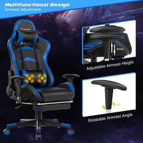 Ergonomic Massage Gaming Chair with Footrest & Adjustable Height, Reclining High Back PU Leather Swivel Racing Computer Office Chair