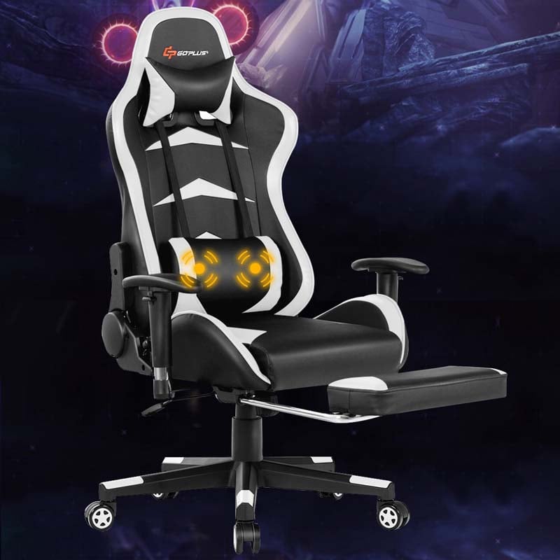 Ergonomic Massage Gaming Chair with Footrest & Adjustable Height, Reclining High Back PU Leather Swivel Racing Computer Office Chair