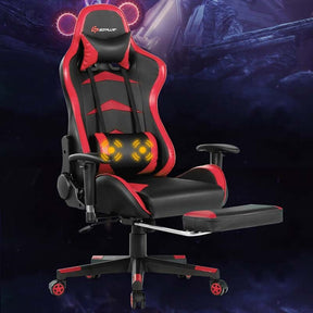 Ergonomic Massage Gaming Chair with Footrest & Adjustable Height, Reclining High Back PU Leather Swivel Racing Computer Office Chair