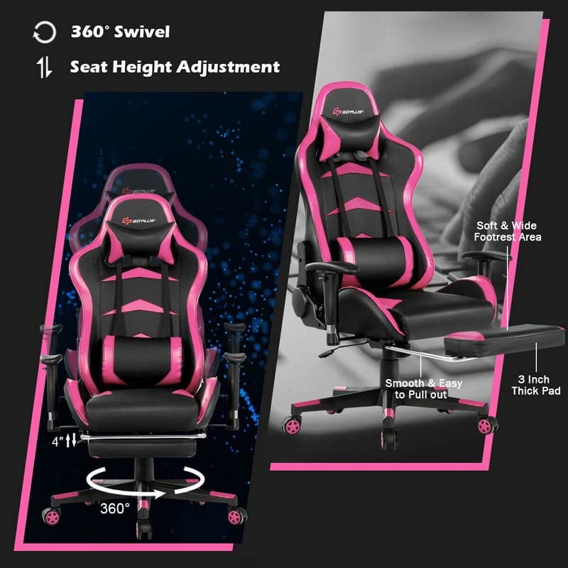 Ergonomic Massage Gaming Chair with Footrest & Adjustable Height, Reclining High Back PU Leather Swivel Racing Computer Office Chair