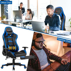 Ergonomic Massage Gaming Chair with Footrest & Adjustable Height, Reclining High Back PU Leather Swivel Racing Computer Office Chair