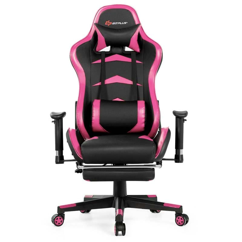 Ergonomic Massage Gaming Chair with Footrest & Adjustable Height, Reclining High Back PU Leather Swivel Racing Computer Office Chair