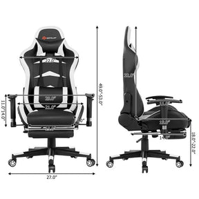 Ergonomic Massage Gaming Chair with Footrest & Adjustable Height, Reclining High Back PU Leather Swivel Racing Computer Office Chair