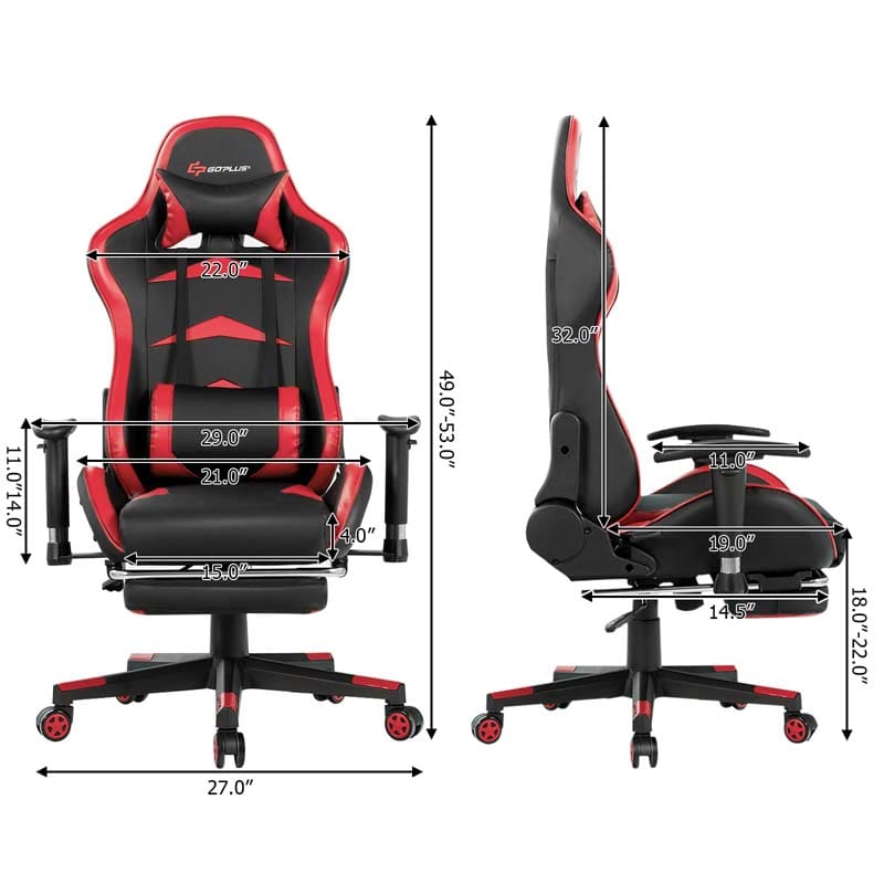 Ergonomic Massage Gaming Chair with Footrest & Adjustable Height, Reclining High Back PU Leather Swivel Racing Computer Office Chair