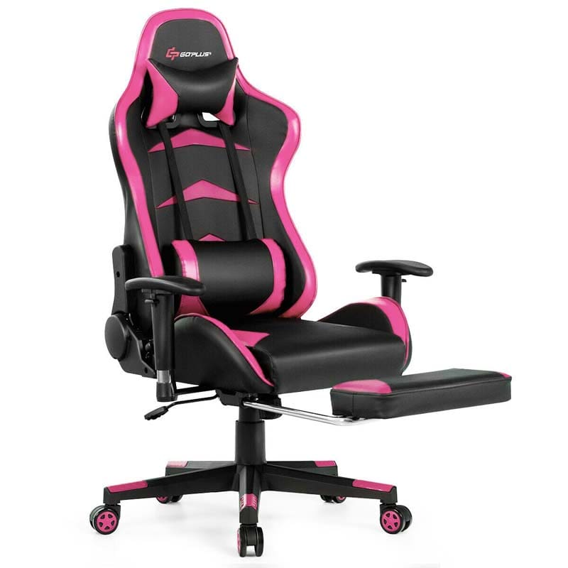Ergonomic Massage Gaming Chair with Footrest & Adjustable Height, Reclining High Back PU Leather Swivel Racing Computer Office Chair