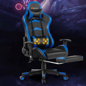 Ergonomic Massage Gaming Chair with Footrest & Adjustable Height, Reclining High Back PU Leather Swivel Racing Computer Office Chair