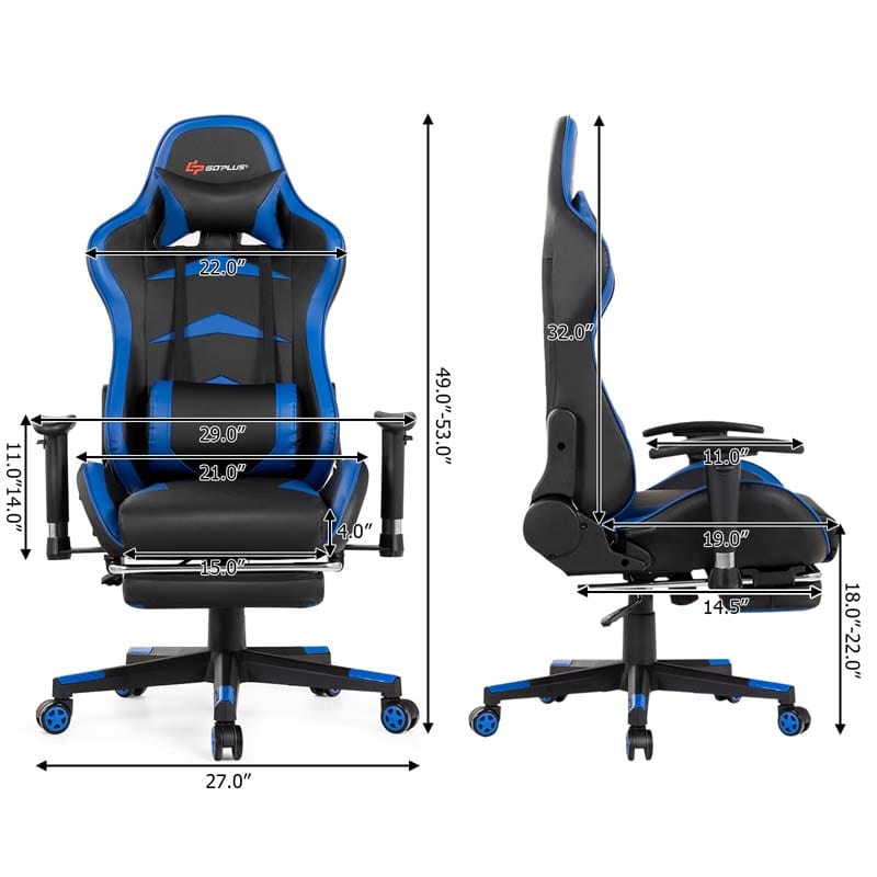 Ergonomic Massage Gaming Chair with Footrest & Adjustable Height, Reclining High Back PU Leather Swivel Racing Computer Office Chair