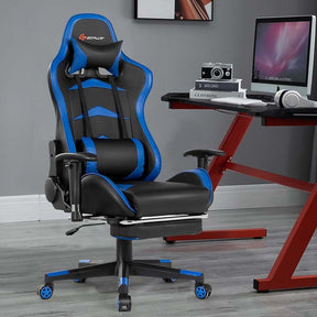 Ergonomic Massage Gaming Chair with Footrest & Adjustable Height, Reclining High Back PU Leather Swivel Racing Computer Office Chair