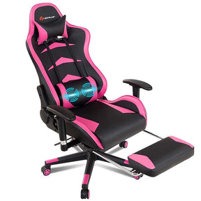 Ergonomic Massage Gaming Chair with Footrest & Adjustable Height, Reclining High Back PU Leather Swivel Racing Computer Office Chair