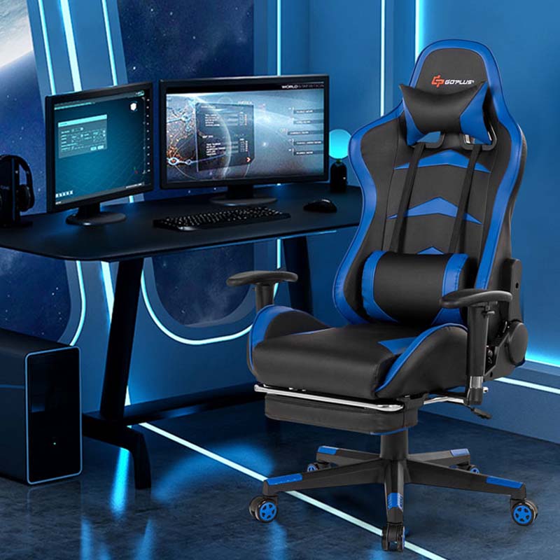 Ergonomic Massage Gaming Chair with Footrest & Adjustable Height, Reclining High Back PU Leather Swivel Racing Computer Office Chair