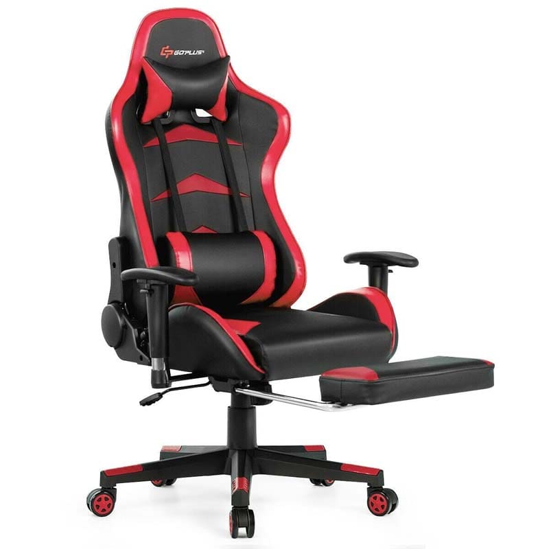 Ergonomic Massage Gaming Chair with Footrest & Adjustable Height, Reclining High Back PU Leather Swivel Racing Computer Office Chair