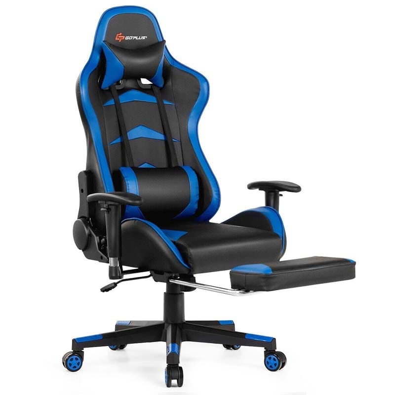 Ergonomic Massage Gaming Chair with Footrest & Adjustable Height, Reclining High Back PU Leather Swivel Racing Computer Office Chair