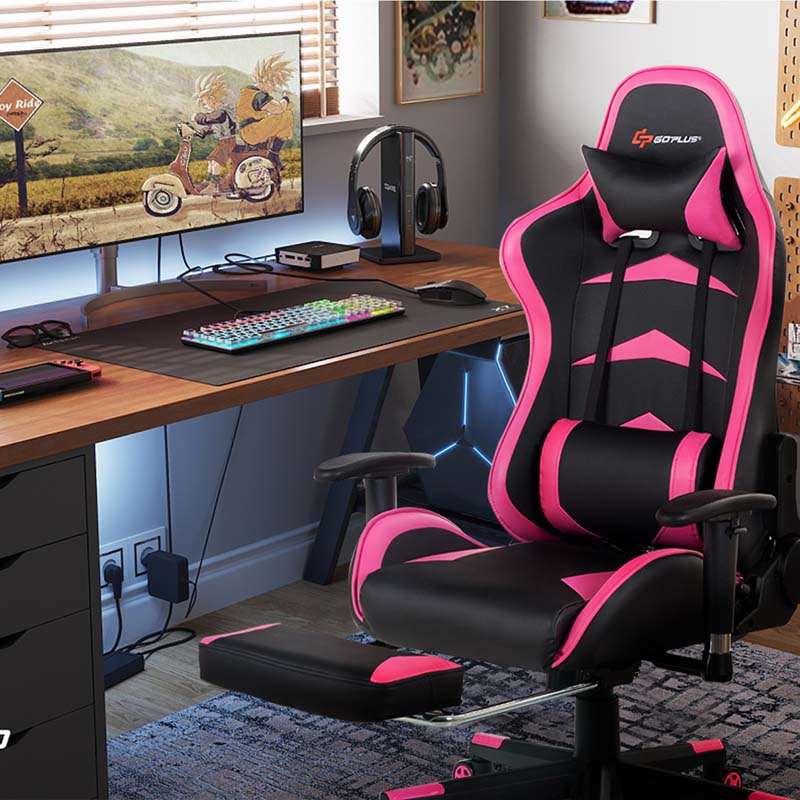 Ergonomic Massage Gaming Chair with Footrest & Adjustable Height, Reclining High Back PU Leather Swivel Racing Computer Office Chair