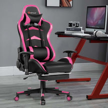 Ergonomic Massage Gaming Chair with Footrest & Adjustable Height, Reclining High Back PU Leather Swivel Racing Computer Office Chair