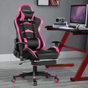 Ergonomic Massage Gaming Chair with Footrest & Adjustable Height, Reclining High Back PU Leather Swivel Racing Computer Office Chair